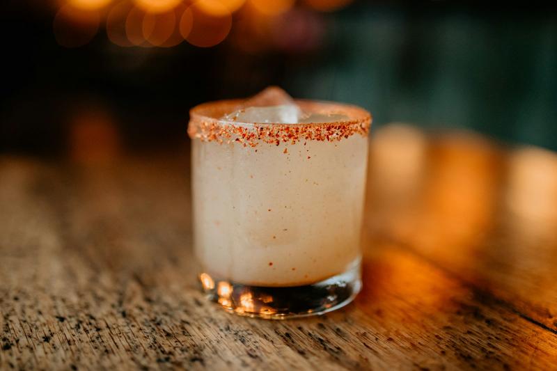 Close-up of a garnished craft cocktail